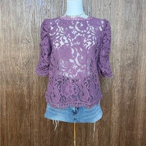 Sundance Lilac Lavender Sheer Lace Top